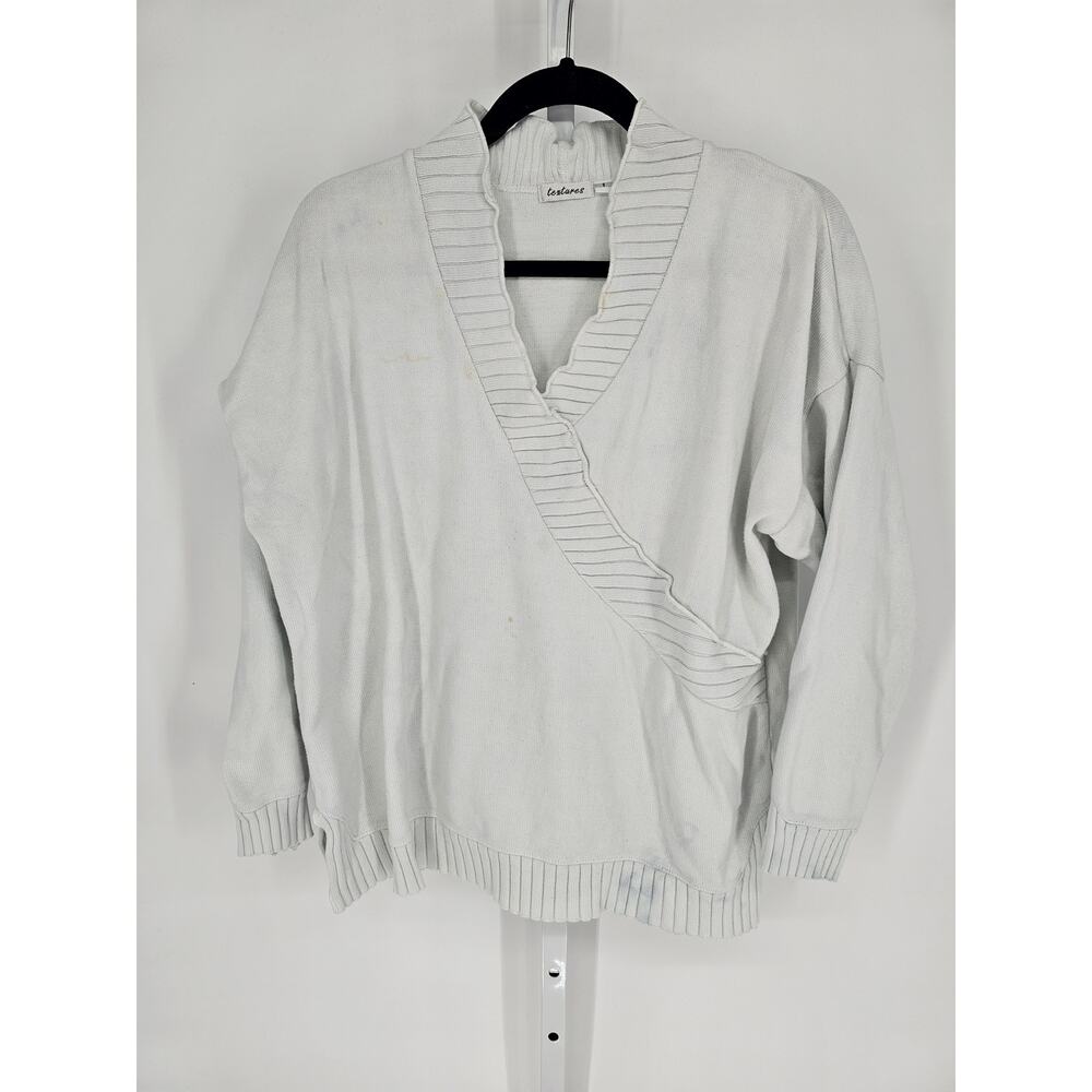 Textures Women's Long Sleeve White V-neck Ribbed Sweater Size 1